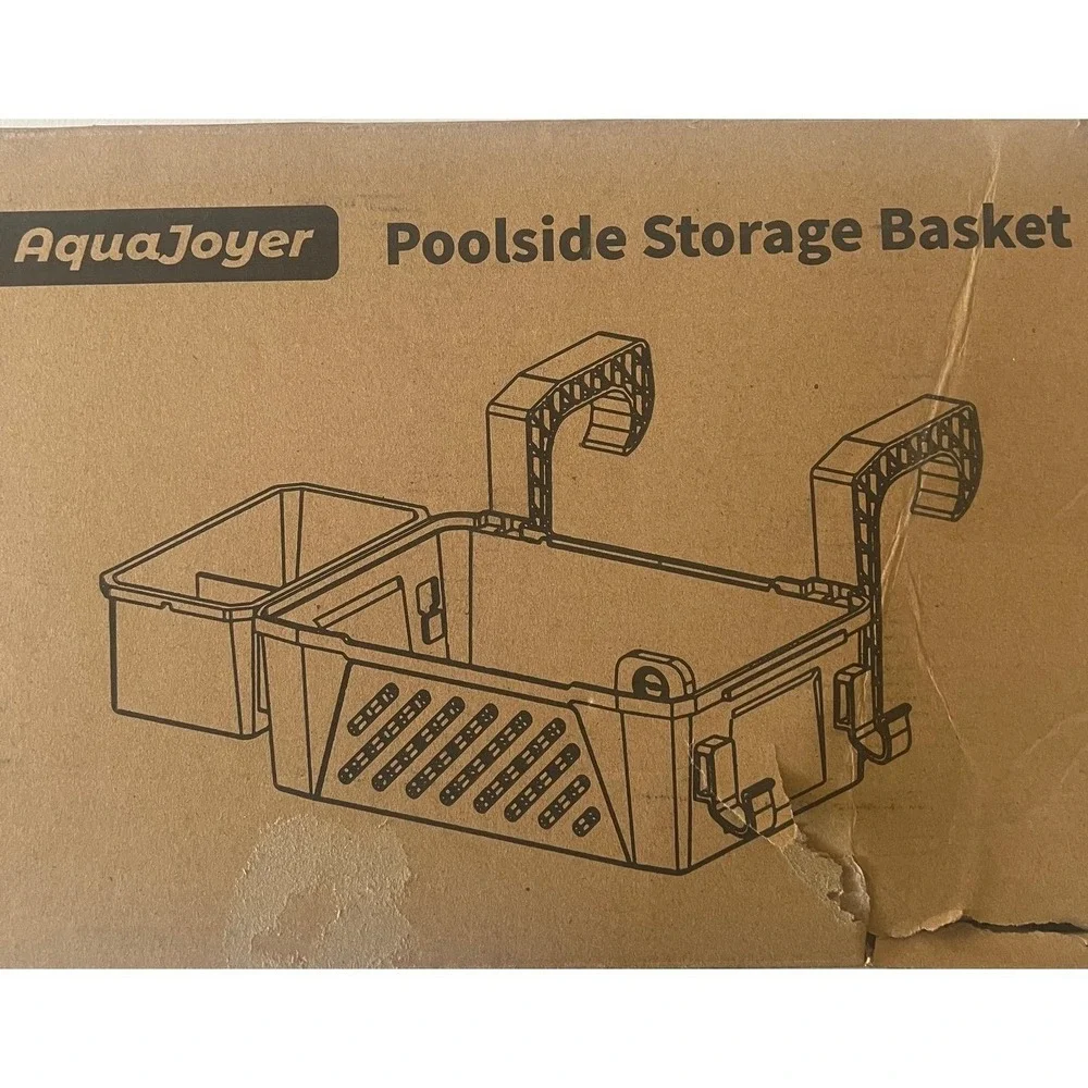 AquaJoyer Poolside Storage Basket Above Ground Pool Organizer Tan Plastic Caddy